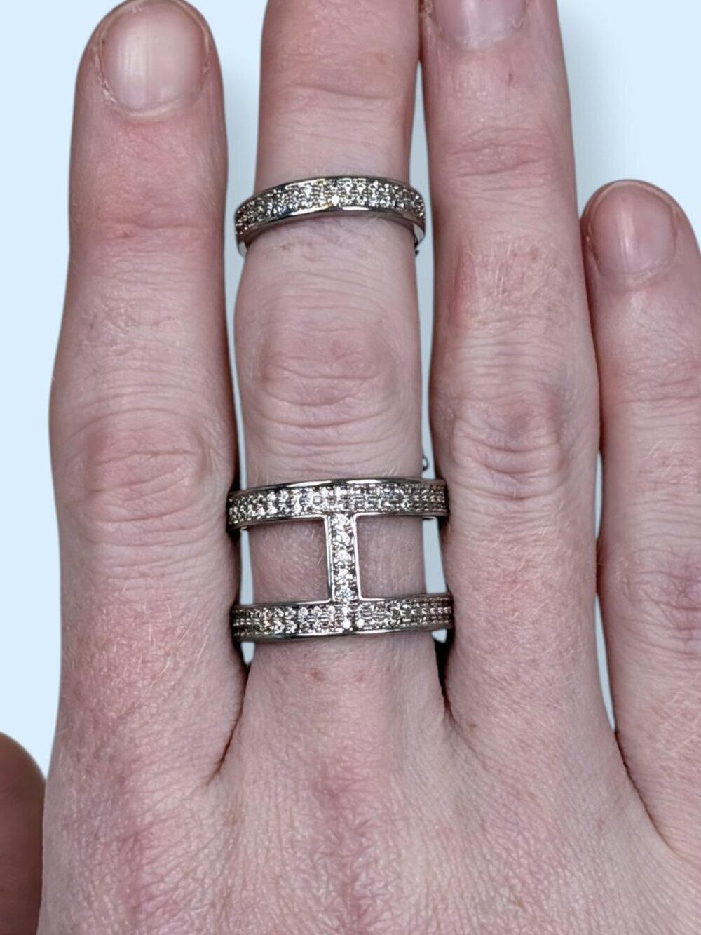 2-Part White Rhinestone Band Ring - Picture 2 of 8